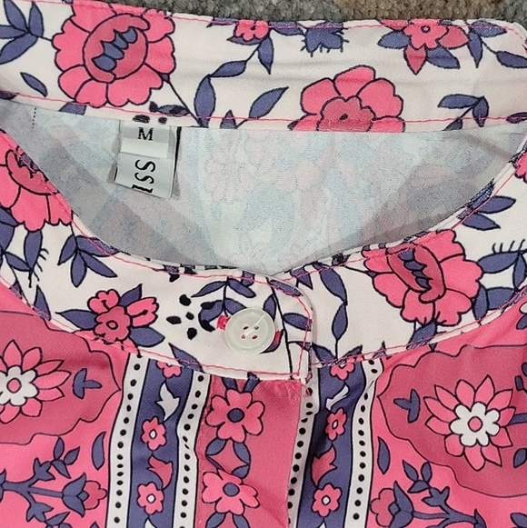 Mislook Dress Boho Pink Floral Button Front Shirt Dress Women Sz M Casual Tunic - Picture 14 of 14